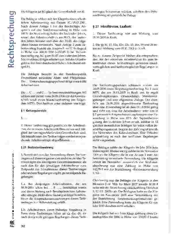 Vorschauseite 2: Arbeitsvertraglicher Anspruch auf Einmalzahlungen erlischt nicht, wenn später abgeschlossene Tarifverträge den Arbeitnehmer nur in der Summe aller Vergütungsansprüche besser stell…