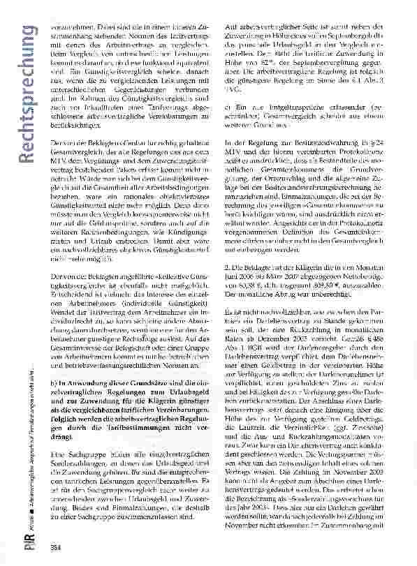 Vorschauseite 4: Arbeitsvertraglicher Anspruch auf Einmalzahlungen erlischt nicht, wenn später abgeschlossene Tarifverträge den Arbeitnehmer nur in der Summe aller Vergütungsansprüche besser stell…