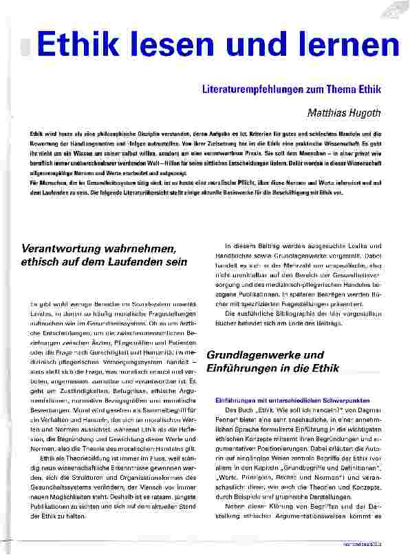 Vorschauseite 1: Ethik lesen und lernenLiteraturempfehlungen zum Thema Ethik