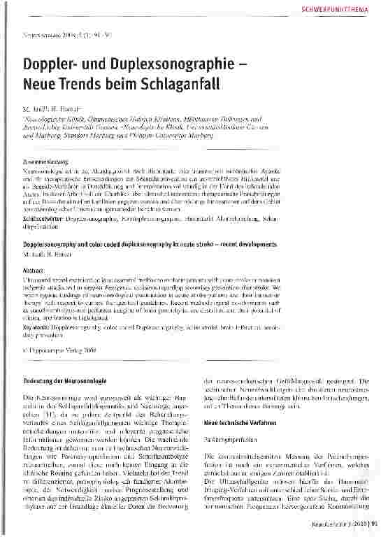 Vorschauseite 1: Doppierund Duplexsonographie -Neue Trends beim Schlaganfall