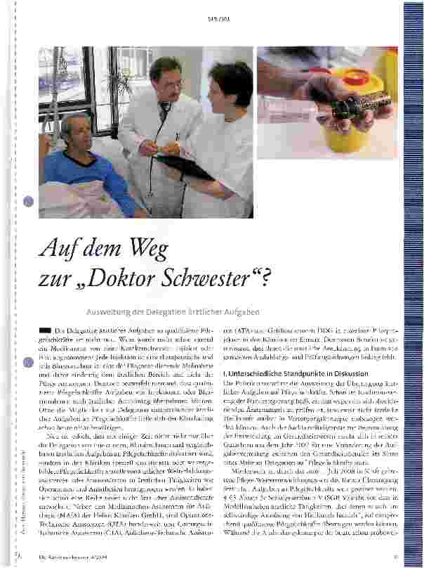 Vorschauseite 1: Auf dem Weg zur „Doktor Schwester?Ausweitung der Delegation ärztlicher Aufgaben