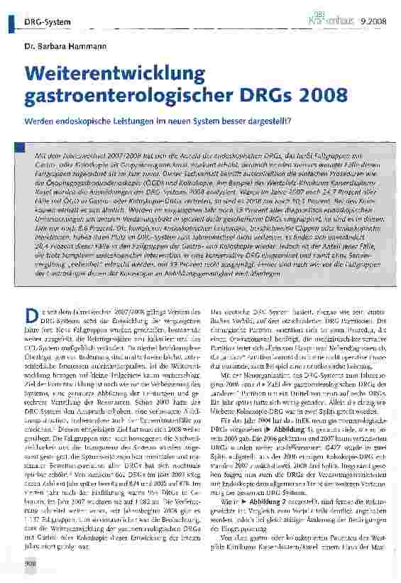 Vorschauseite 1: Weiterentwicklung gastroenterologischer DRGs 2008Werden endoskopische Leistungen im neuen System besser dargestellt?