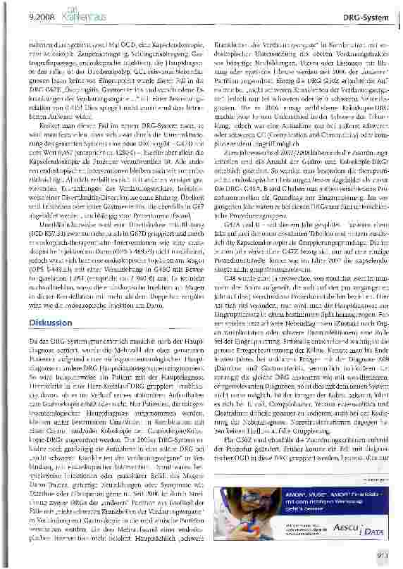 Vorschauseite 5: Weiterentwicklung gastroenterologischer DRGs 2008Werden endoskopische Leistungen im neuen System besser dargestellt?