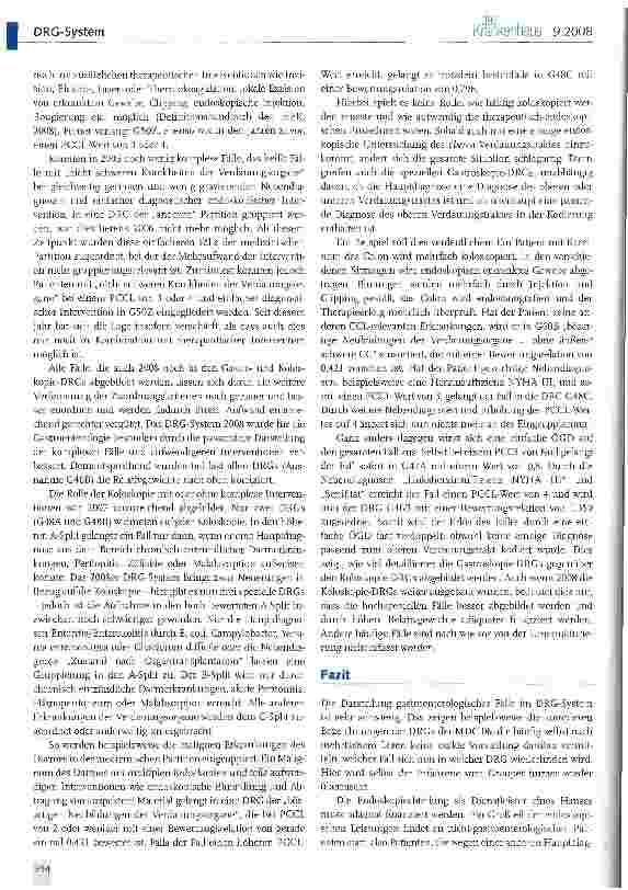 Vorschauseite 6: Weiterentwicklung gastroenterologischer DRGs 2008Werden endoskopische Leistungen im neuen System besser dargestellt?