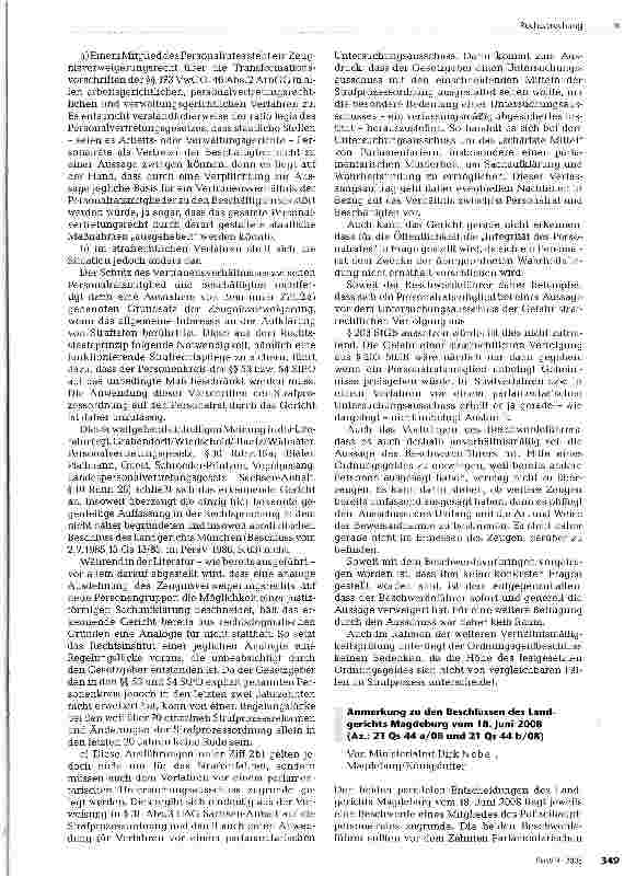 Vorschauseite 1: Anmerkung zu den Beschlüssen des Landgerichts Magdeburg vom 18. Juni 2008 (Az.: 21 Qs 44 a/08 und 21 Qs 44 b/08)
