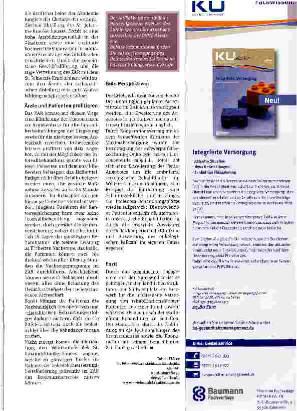 Vorschauseite 2: Erfolgskonzept Ambulante RehaDie St. Johannis-Krankenhaus gGmbH in Landstuhl hat sich ein weiteres Standbein geschaffen