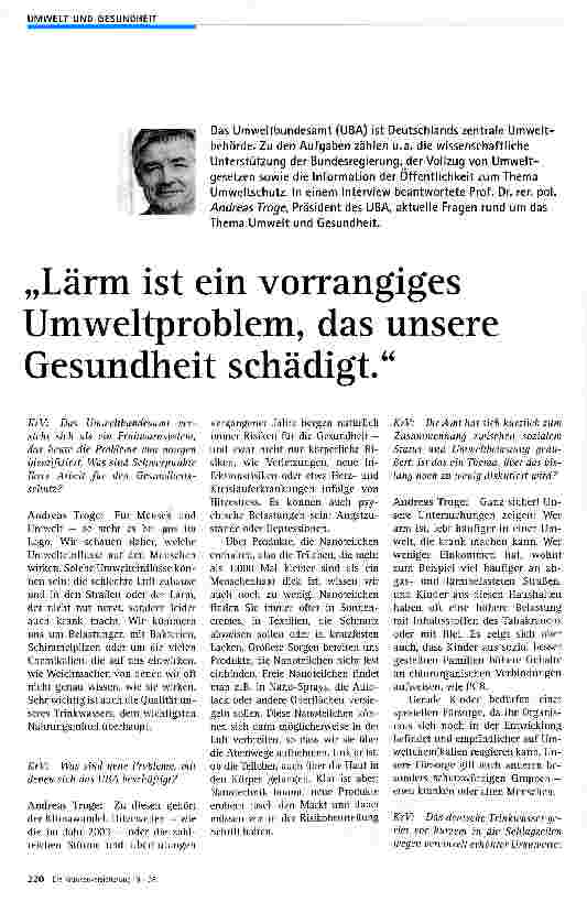 Vorschauseite 1: Lärm ist ein vorrangiges Umweltproblem, das unsere Gesundheit schädigt