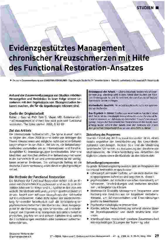 Vorschauseite 1: Evidenzgestütztes Management chronischer Kreuzschmerzen mit Hilfe des Functional Restoration-Ansatzes