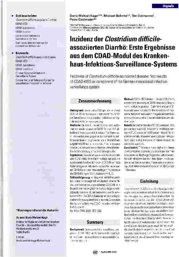 Vorschauseite 1: Inzidenz der Clostridium difficile-assoziierten Diarrhö: Erste Ergebnisse aus dem CDAD-Modul des Krankenhaus-Infektions-Surveillance-Systems