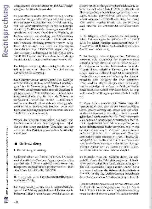 Vorschauseite 3: Anspruch einer teilzeitbeschäftigten Altenpflegerin auf volle Schichtzulage