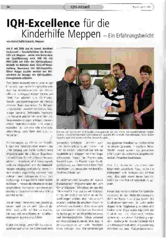 Vorschauseite 1: IQH-Excellence für die Kinderhilfe Meppen-ein Erfahrungsbericht