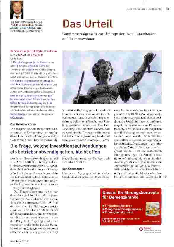Vorschauseite 1: Das UrteilBundessozialgericht zur Umlage der Investitionskosten auf Heimbewohner