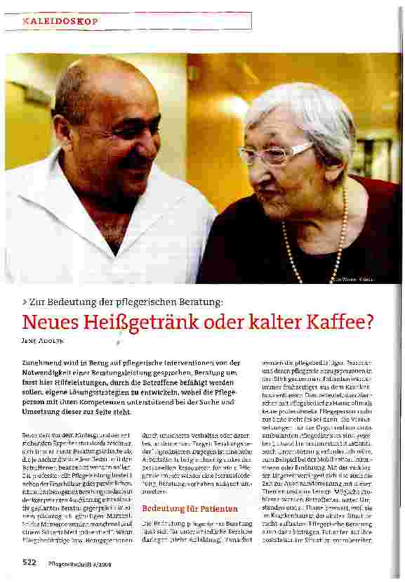 Vorschauseite 1: Zur Bedeutung der pflegerischen Beratung: Neues Heißgetränk oder kalter Kaffee?