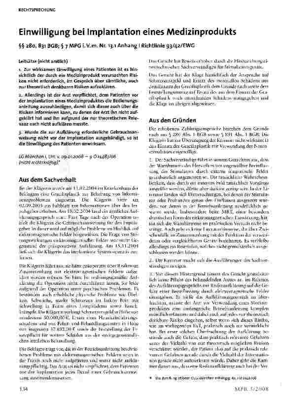 Vorschauseite 1: Einwilligung bei Implantation eines Medizinprodukts