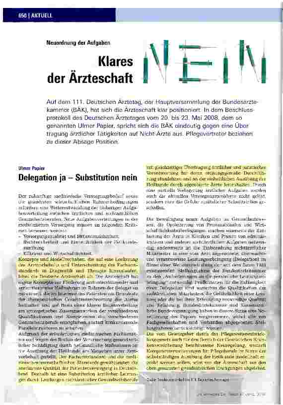 Vorschauseite 1: Neuordnung der Aufgaben Klares Nein der Ärzteschaft