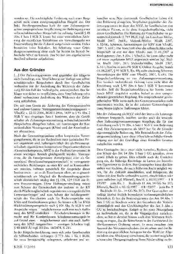 Vorschauseite 2: Medizinisches Versorgungszentrum/Bürgschaftserklärung/ Zulassungswiderruf