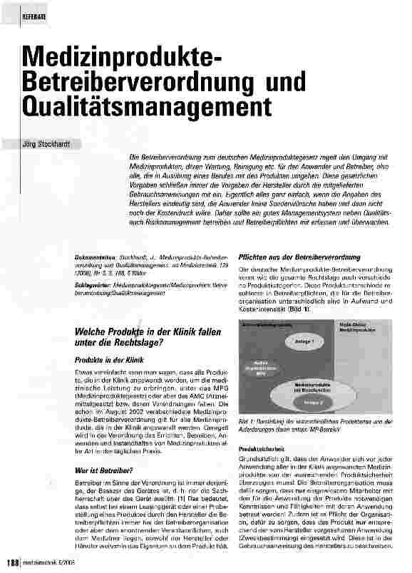 Vorschauseite 1: Medizinprodukte-Betreiberverordnung und Qualitätsmanagement