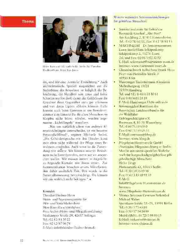 Vorschauseite 3: „Eine fest eingeschworene Gemeinschaft Ein Besuch bei einer Altenpflegeeinrichtung für Hörund Sprachbehinderte
