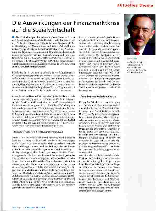 Vorschauseite 1: Die Auswirkungen der Finanzmarktkrise auf die Sozialwirtschaft
