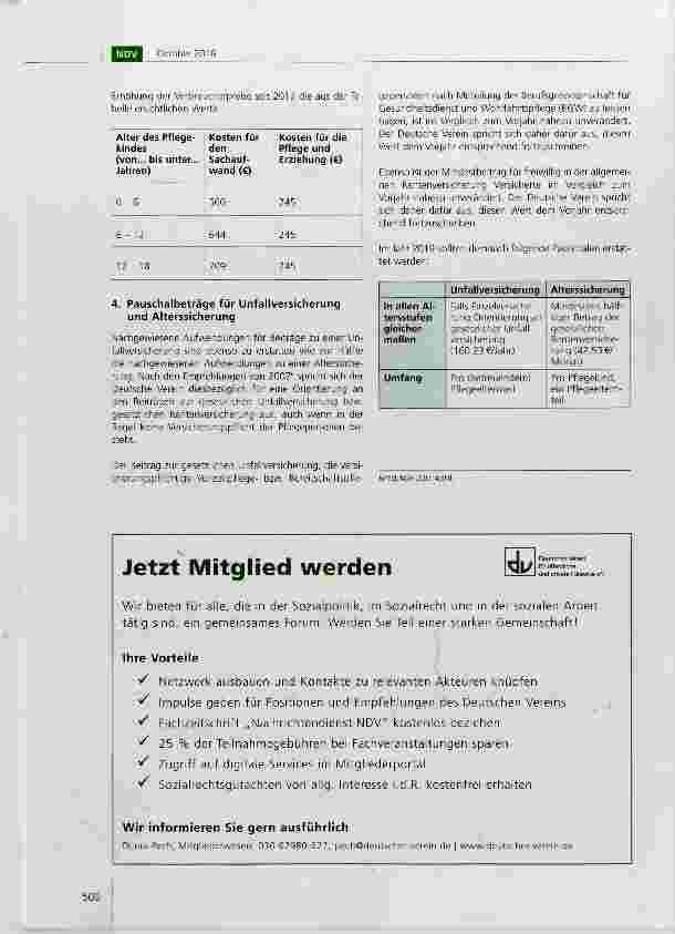 Vorschauseite 2: Empfehlungen des Deutschen Vereins zur Fortschreibung der Pauschalbeträge in der Vollzeitpflege (§§33, 39 SGB VIII) für das Jahr 2019*