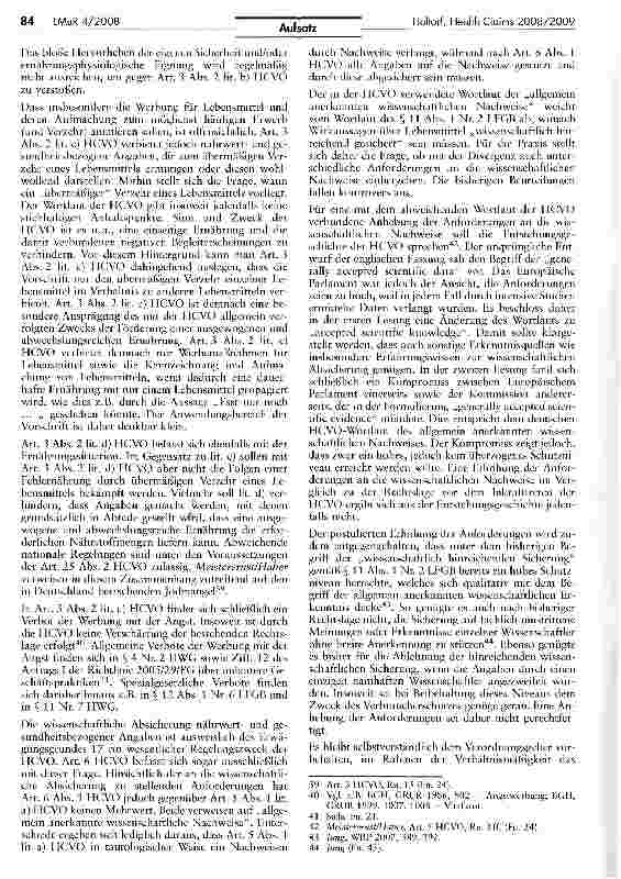 Vorschauseite 4: Health Claims in den Jahren 2008/2009 (Teil 1)