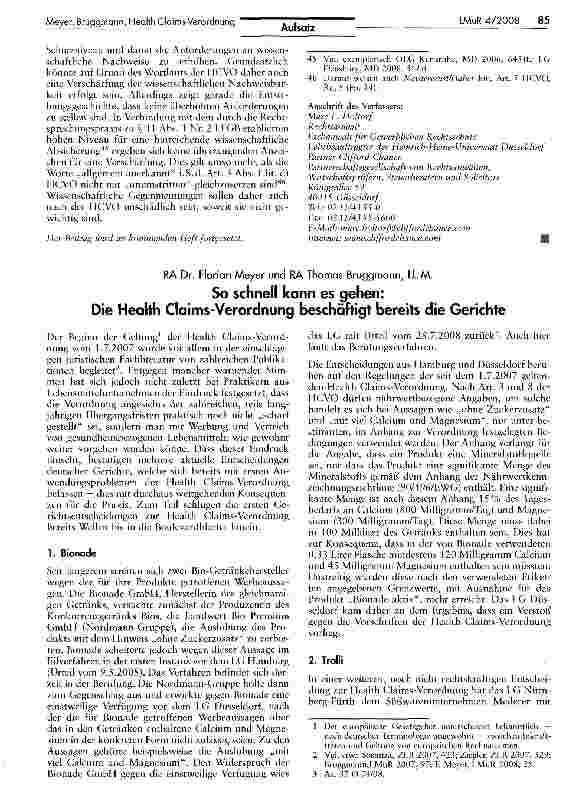 Vorschauseite 5: Health Claims in den Jahren 2008/2009 (Teil 1)