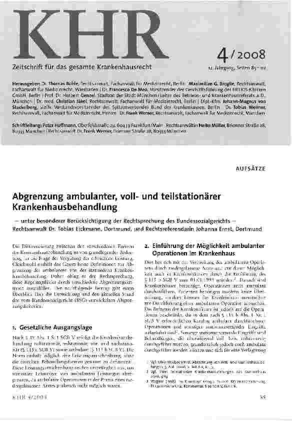 Vorschauseite 1: Abgrenzung ambulanter, vollund teilstationärer Krankenhausbehandlung