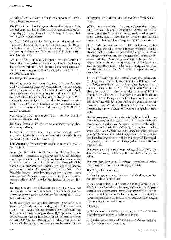 Vorschauseite 3: Versandhandel mit verlängerten RezepturenUWG §§ 3, 4 Nr. 11; AMG § 21 II Nr. 1; HWG § 3a