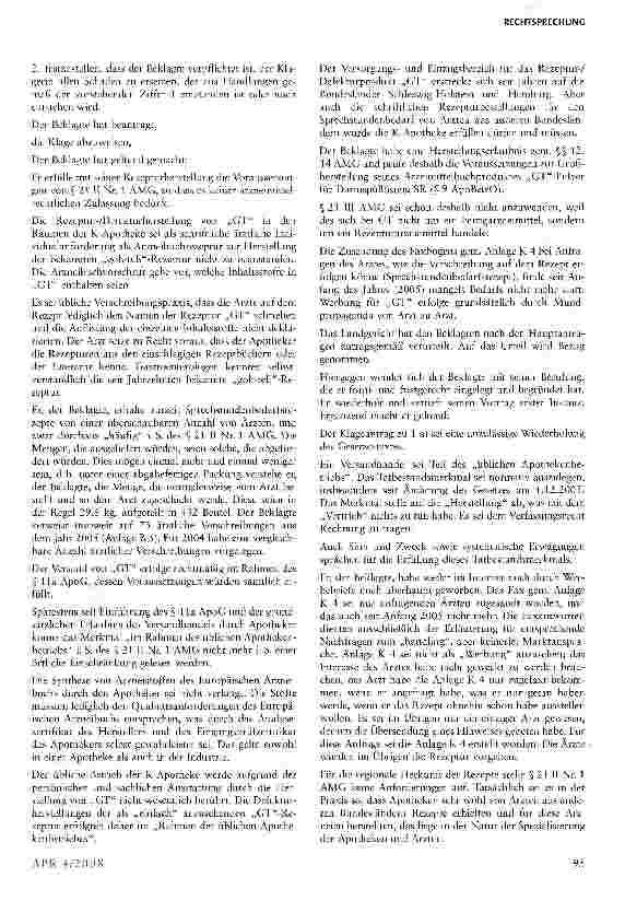 Vorschauseite 4: Versandhandel mit verlängerten RezepturenUWG §§ 3, 4 Nr. 11; AMG § 21 II Nr. 1; HWG § 3a