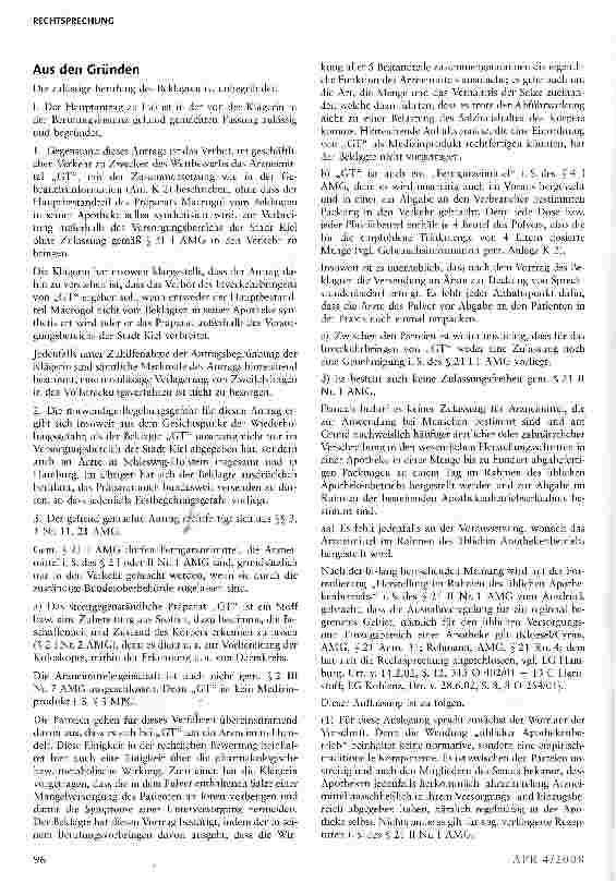 Vorschauseite 5: Versandhandel mit verlängerten RezepturenUWG §§ 3, 4 Nr. 11; AMG § 21 II Nr. 1; HWG § 3a