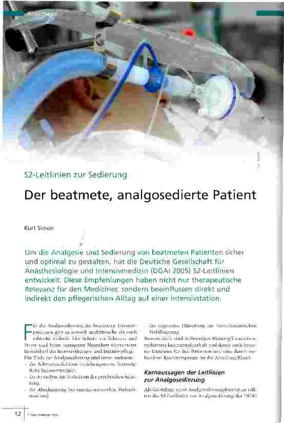 Vorschauseite 1: S2-Leitlinien zur Sedierung Der beatmete, analgosedierte Patient