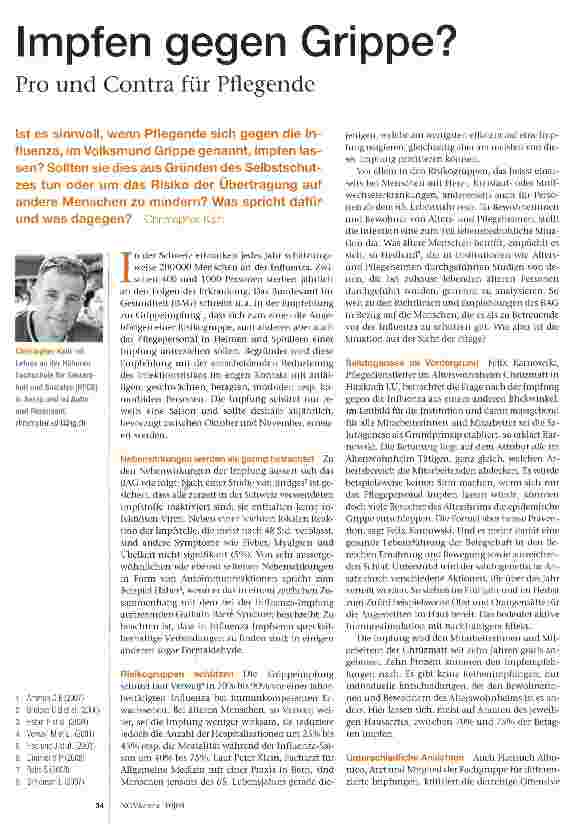 Vorschauseite 1: Impfen gegen Grippe? Pro und Contra für Pflegende