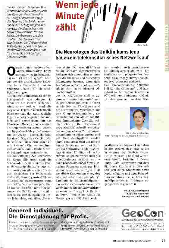 Vorschauseite 1: Wenn jede Minute zählt Die Neurologen des Uniklinikums Jena bauen ein telekonsiliarisches Netzwerk auf