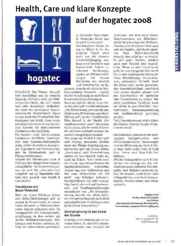 Vorschauseite 1: Health, Care und klare Konzepte auf der hogatec 2008