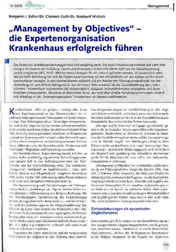 Vorschauseite 1: „Management by Objectives -die Expertenorganisation Krankenhaus erfolgreich führen