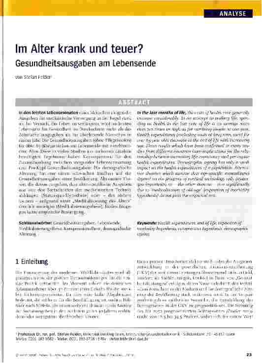 Vorschauseite 1: Im Alter krank und teuer? Gesundheitsausgaben am Lebensende