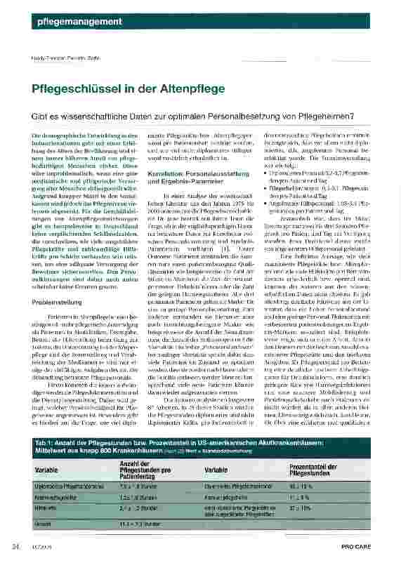Vorschauseite 1: Pflegeschlüssel in der Altenpflege Gibt es wissenschaftliche Daten zur optimalen Personalbesetzung von Pflegeheimen?