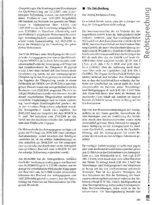 Vorschauseite 2: (Teil-)Untersagung eines Heimbetriebs in Form eines sofortigen Aufnahmestopps -zur Aktivlegitimation des Insolvenzverwalters