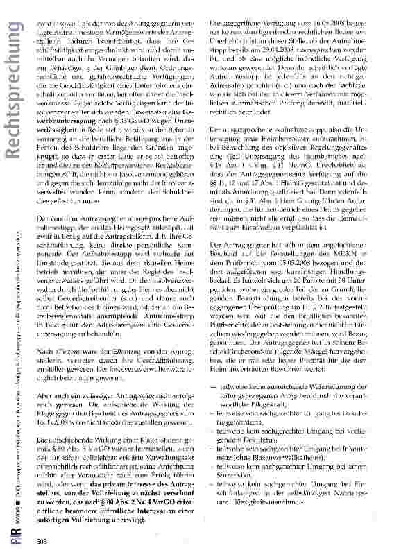 Vorschauseite 3: (Teil-)Untersagung eines Heimbetriebs in Form eines sofortigen Aufnahmestopps -zur Aktivlegitimation des Insolvenzverwalters