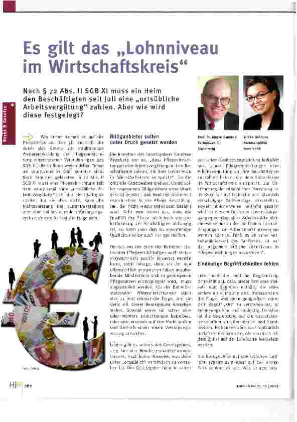 Vorschauseite 1: Es gilt das „Lohnniveau im Wirtschaftskreis Nach § 72 Abs. II SGB XI muss ein Heim den Beschäftigten seit Juli eine „ortsübliche Arbeitsvergütung zahlen. Aber wie wird diese festg…