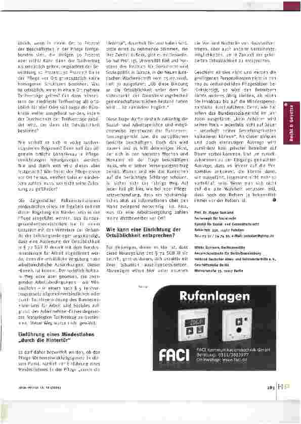 Vorschauseite 2: Es gilt das „Lohnniveau im Wirtschaftskreis Nach § 72 Abs. II SGB XI muss ein Heim den Beschäftigten seit Juli eine „ortsübliche Arbeitsvergütung zahlen. Aber wie wird diese festg…