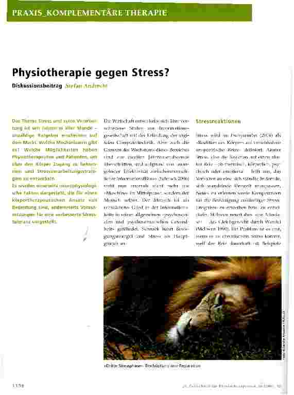 Vorschauseite 1: Physiotherapie gegen Stress? Diskussionsbeitrag