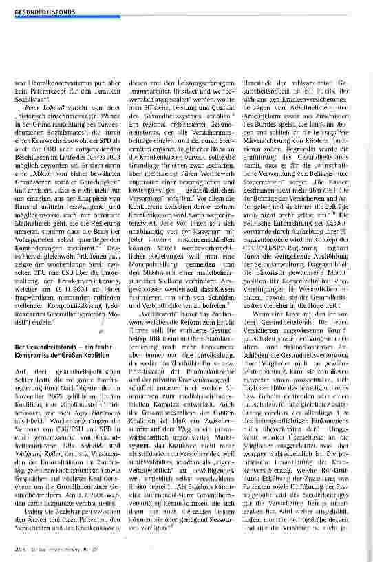 Vorschauseite 2: Gesundheitsfonds Stützpfeiler des Sozialstaats oder Vorbote eines Systemwechsels?