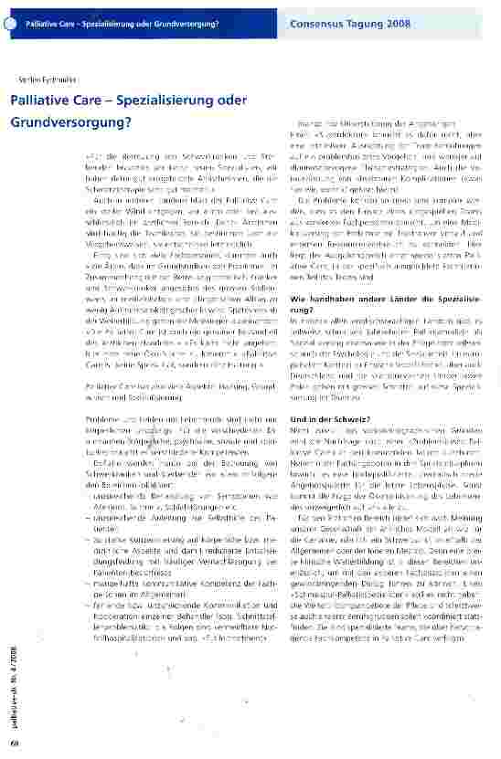 Vorschauseite 1: Palliative Care - Spezialisierung oder Grundversorgung?