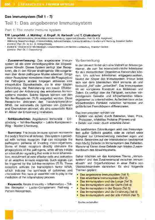 Vorschauseite 1: Das Immunsystem (Teil 1-7) Teil 1: Das angeborene Immunsystem