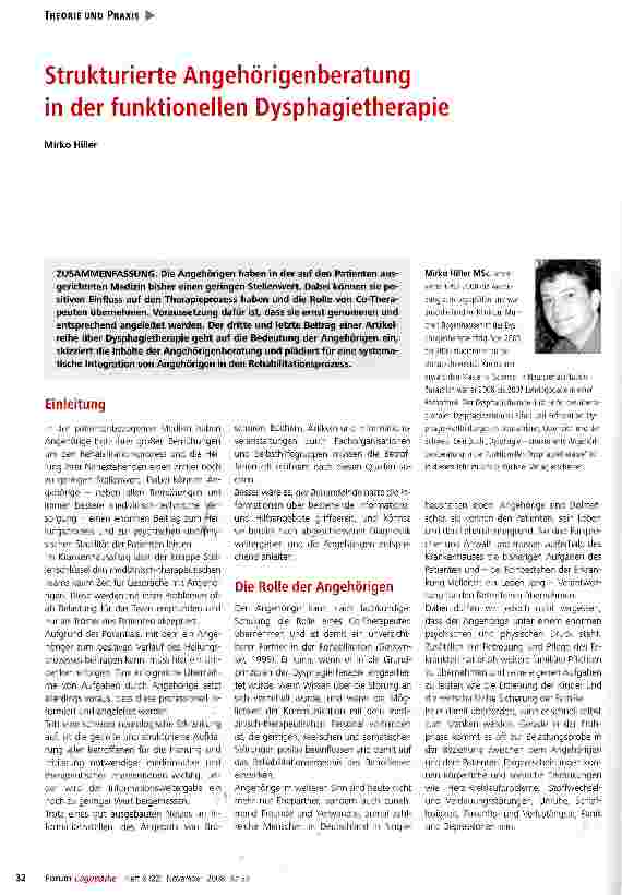 Vorschauseite 1: Strukturierte Angehörigenberatung in der funktioneilen Dysphagietherapie