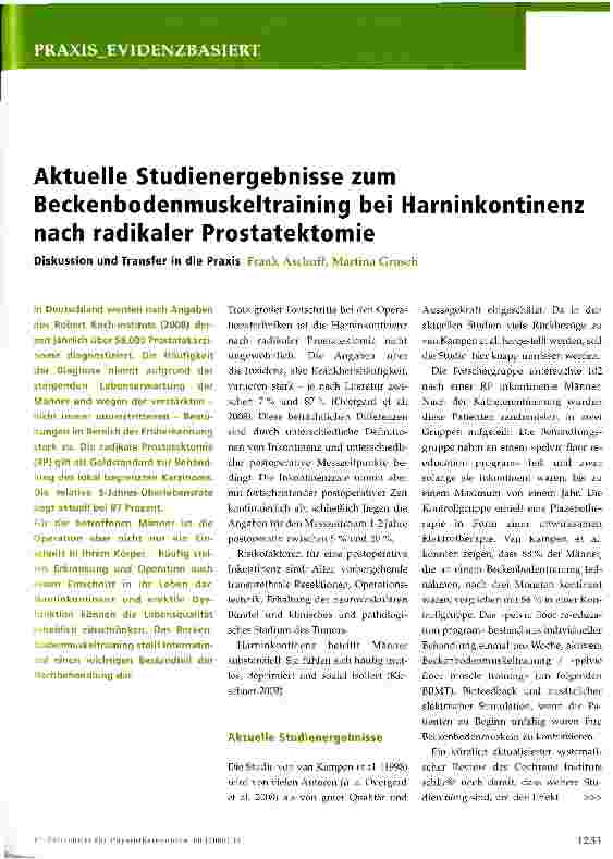 Vorschauseite 1: Aktuelle Studienergebnisse zum Beckenbodenmuskeltraining bei Harninkontinenz nach radikaler ProstatektomieDiskussion und Transfer in die Praxis