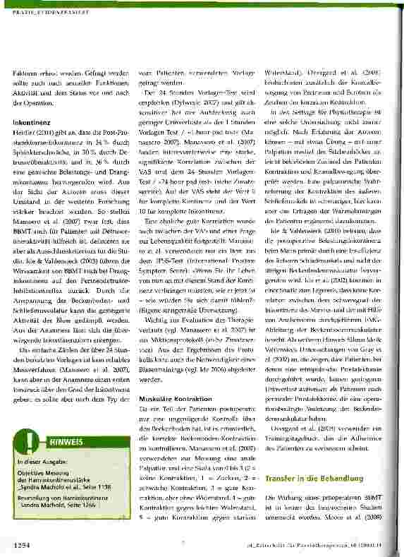 Vorschauseite 4: Aktuelle Studienergebnisse zum Beckenbodenmuskeltraining bei Harninkontinenz nach radikaler ProstatektomieDiskussion und Transfer in die Praxis