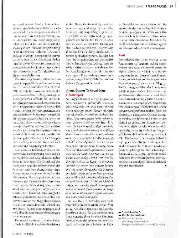 Vorschauseite 3: Tumorpatienten - die Rolle der Angehörigen