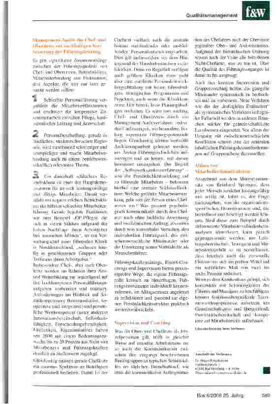 Vorschauseite 2: Personalentwicklung fördert, fordert und erhöht die QualitätWie aus guten Leitenden Ärzten motivierende Manager werden